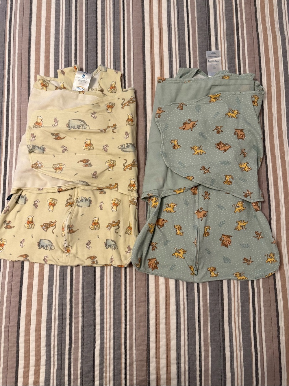 Halo Kids Wearable Sleep Sacks in Yellow and Sage with Winnie the Pooh Motif